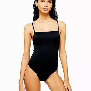Topshop Straight Neck Black Bodysuit